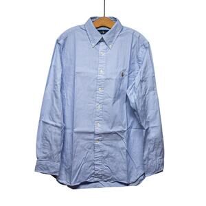 Men's RALPH LAUREN Button Up Cotton Size 16 34/35 Blue White Striped Dress Shirt